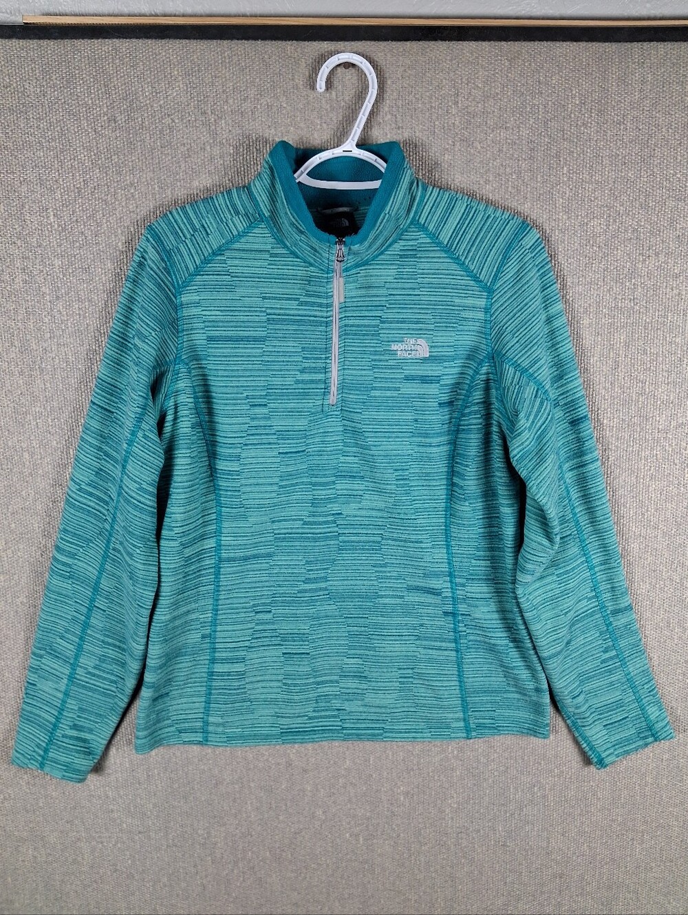 The North Face Quarter Zip Fleece Pullover Womens L Glacier Green Stria Stripe